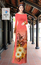 Load image into Gallery viewer, 1 Set - Ao Dai - Traditional Vietnamese Long Dress Collections with Pants - Silk 3D - All Size - Hoa Cuc