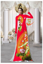 Load image into Gallery viewer, 1 Set - Traditional Vietnamese Long Dress Collections with Pants - Silk 3D - All Size - Hoa Cuc
