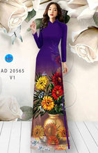 Load image into Gallery viewer, 1 Set - Ao Dai - Traditional Vietnamese Long Dress Collections with Pants - Silk 3D - All Size - Hoa Cuc