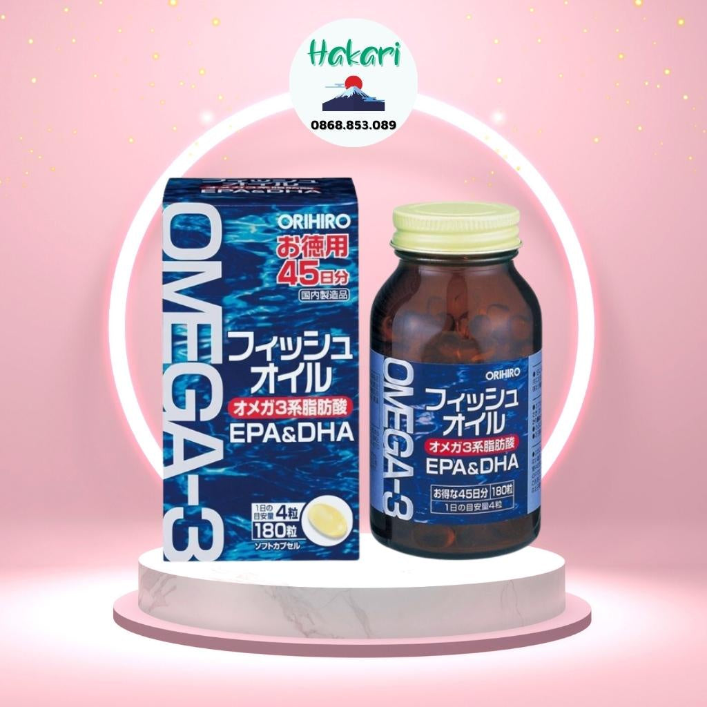 Dầu Cá Omega 3 EPA & DHA Orihiro Nhật Bản Hộp 180 Viên Thông Minh, Mắt Sáng