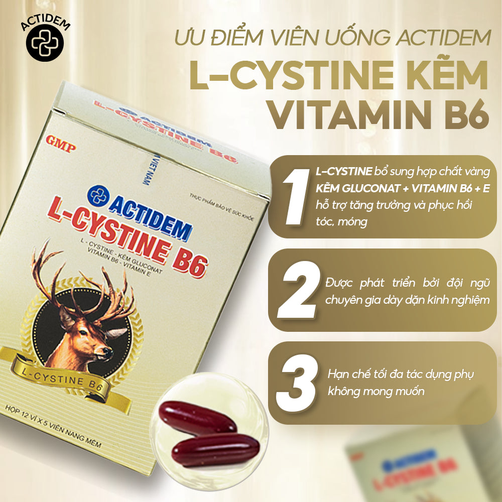 Viên uống Actidem L Cystine Kẽm Vitamin B6 60 viên