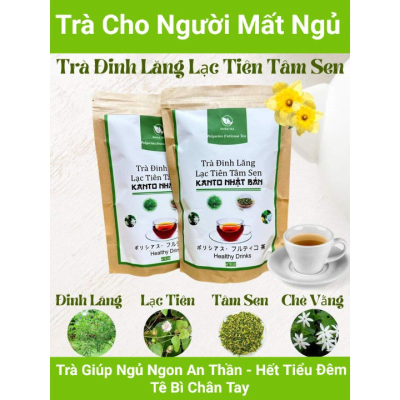 02 Bags - Trà Cho Người Mất Ngủ-Trà Giúp Ngủ Ngon An Thần-Trà Đinh Lăng Lạc Tiên Tâm Sen KANTO Nhật Bản 1 Gói Dùng Trong 1 Tháng