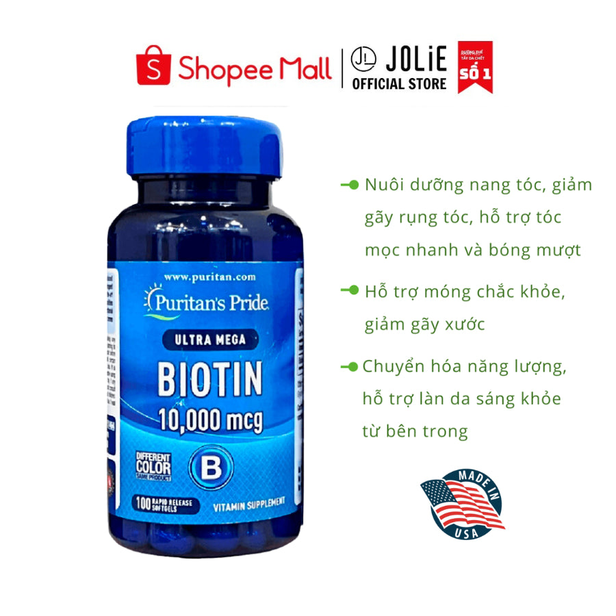 Viên Uống Biotin 10000mcg Puritan's Pride Mọc Tóc Giảm Rụng Tóc 100 VIÊN (HÀNG XÁCH TAY)