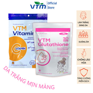 Combo Trắng Sáng Mịn Màng Viên Uống VTM Vitamin C Và Viên Uống VTM Glutathione
