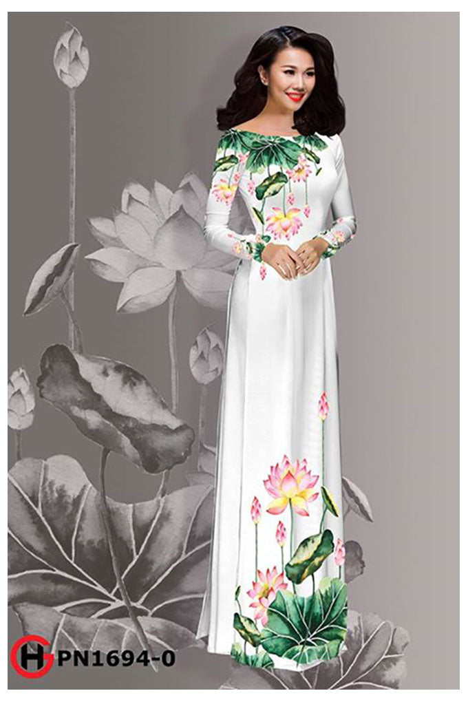 1 Set - Ao Dai - Traditional Vietnamese Long Dress Collections with Pants - Silk 3D - All Size - Hoa Cuc
