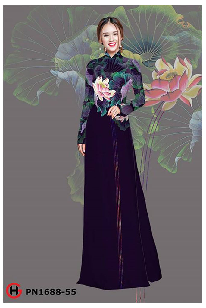 1 Set - Ao Dai - Traditional Vietnamese Long Dress Collections with Pants - Silk 3D - All Size - Hoa Cuc