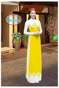1 Set - Ao Dai - Traditional Vietnamese Long Dress Collections with Pants - Silk 3D - All Size - Hoa Cuc