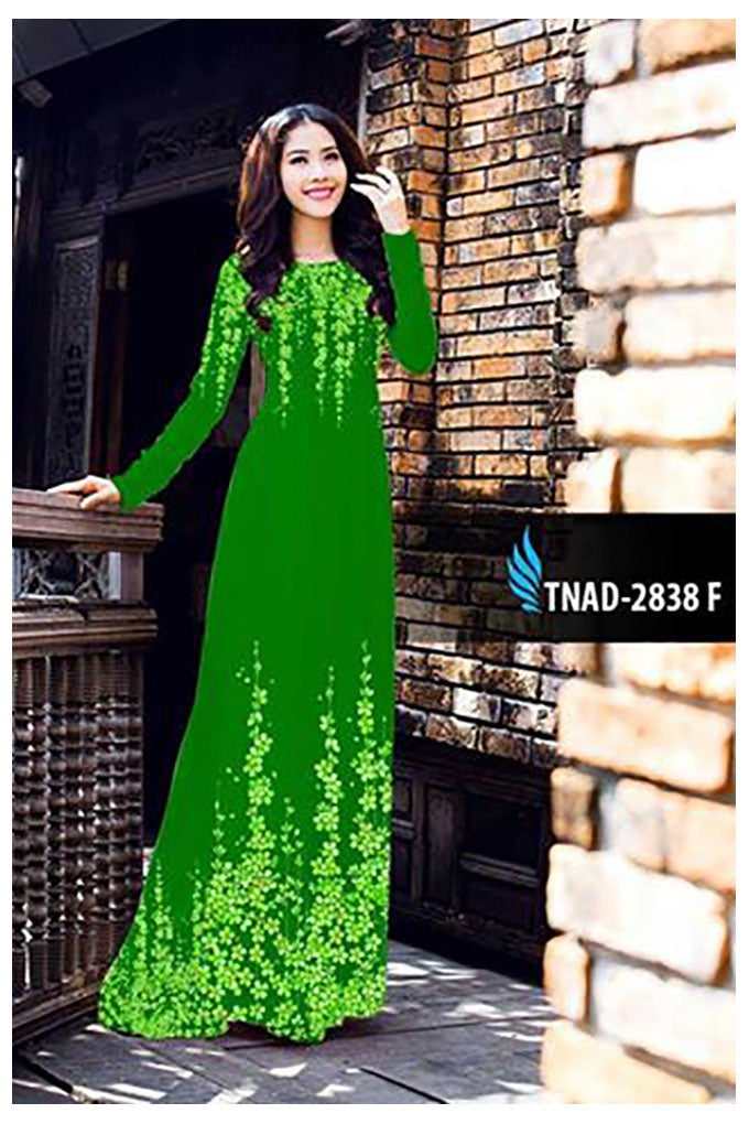 1 Set - Ao Dai - Traditional Vietnamese Long Dress Collections with Pants - Silk 3D - All Size - Hoa Cuc