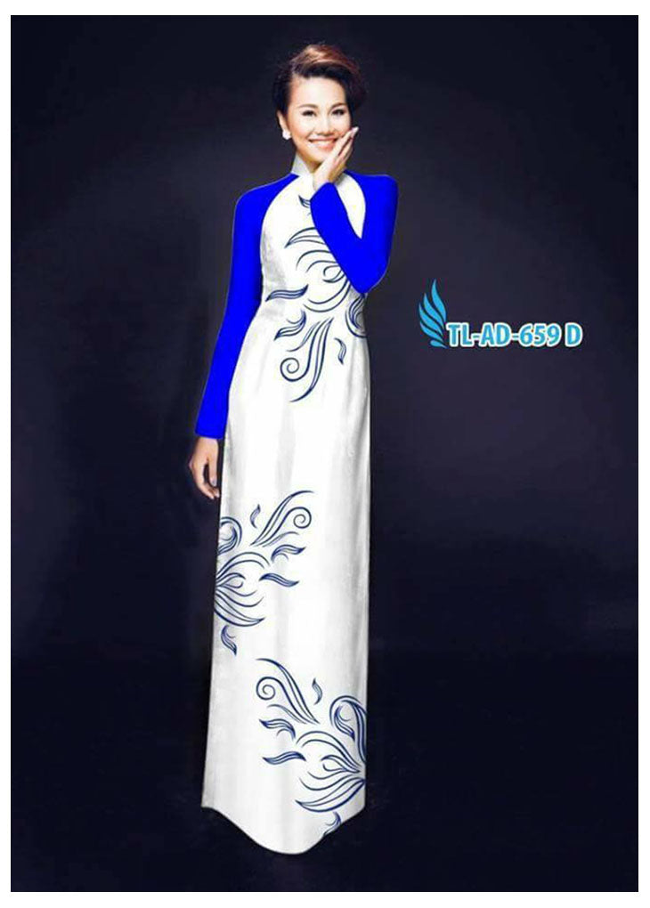 1 Set - Ao Dai - Traditional Vietnamese Long Dress Collections with Pants - Silk 3D - All Size - Hoa Cuc