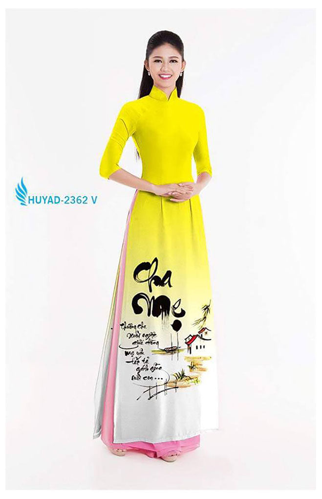 1 Set - Ao Dai - Traditional Vietnamese Long Dress Collections with Pants - Silk 3D - All Size - Hoa Cuc