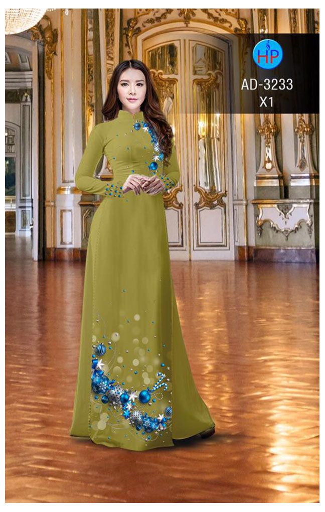 1 Set - Ao Dai - Traditional Vietnamese Long Dress Collections with Pants - Silk 3D - All Size - Hoa Cuc