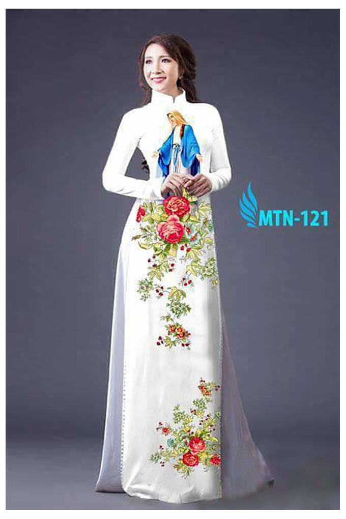 1 Set - Ao Dai - Traditional Vietnamese Long Dress Collections with Pants - Silk 3D - All Size - Hoa Cuc