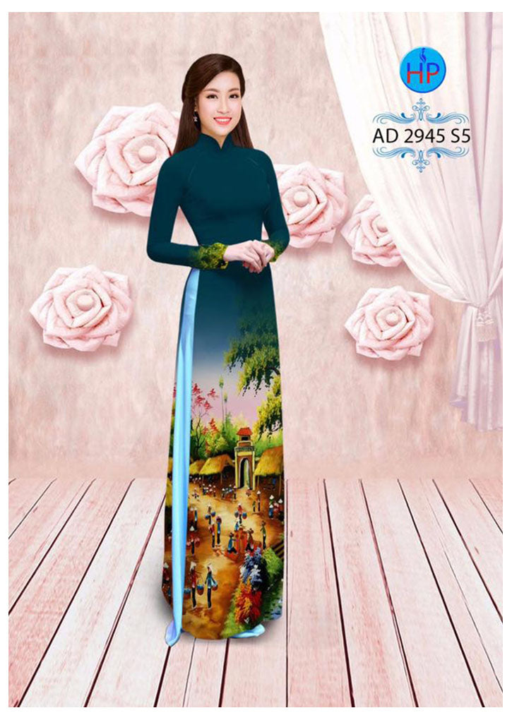 1 Set - Ao Dai - Traditional Vietnamese Long Dress Collections with Pants - Silk 3D - All Size - Hoa Cuc