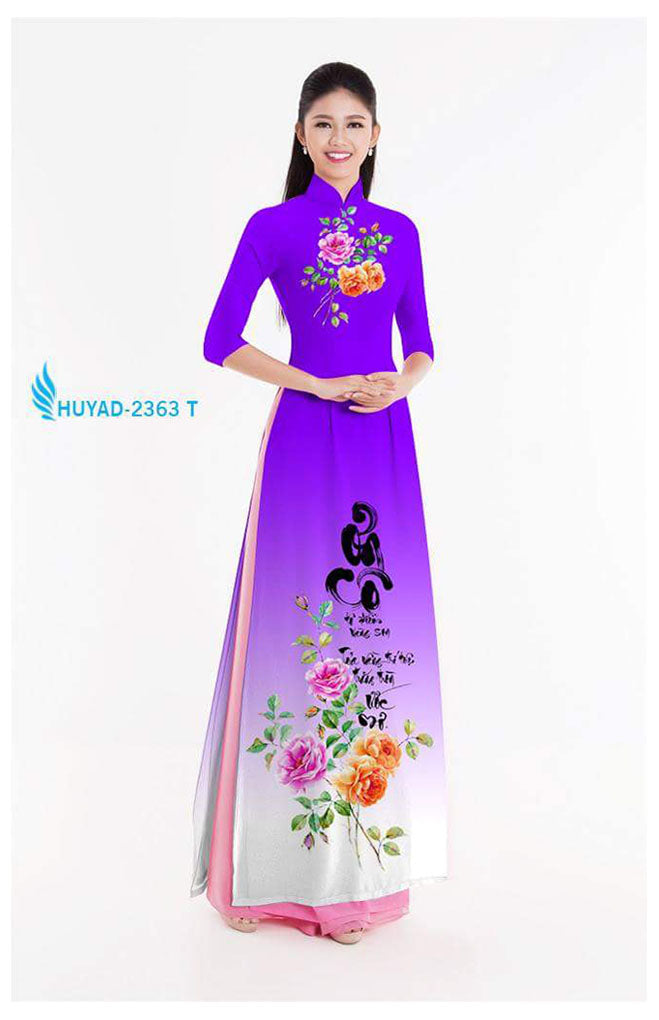 1 Set - Ao Dai - Traditional Vietnamese Long Dress Collections with Pants - Silk 3D - All Size - Hoa Cuc