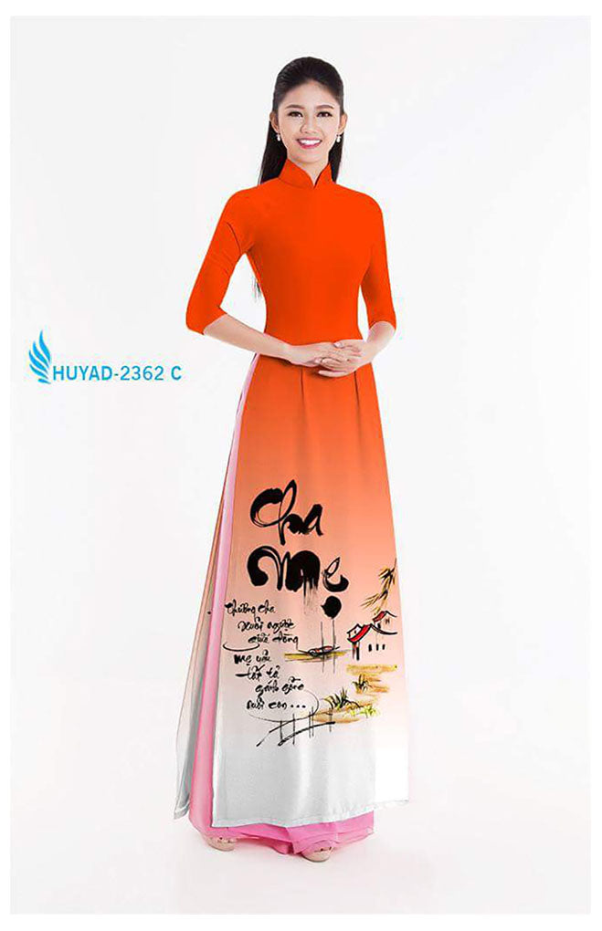 1 Set - Ao Dai - Traditional Vietnamese Long Dress Collections with Pants - Silk 3D - All Size - Hoa Cuc