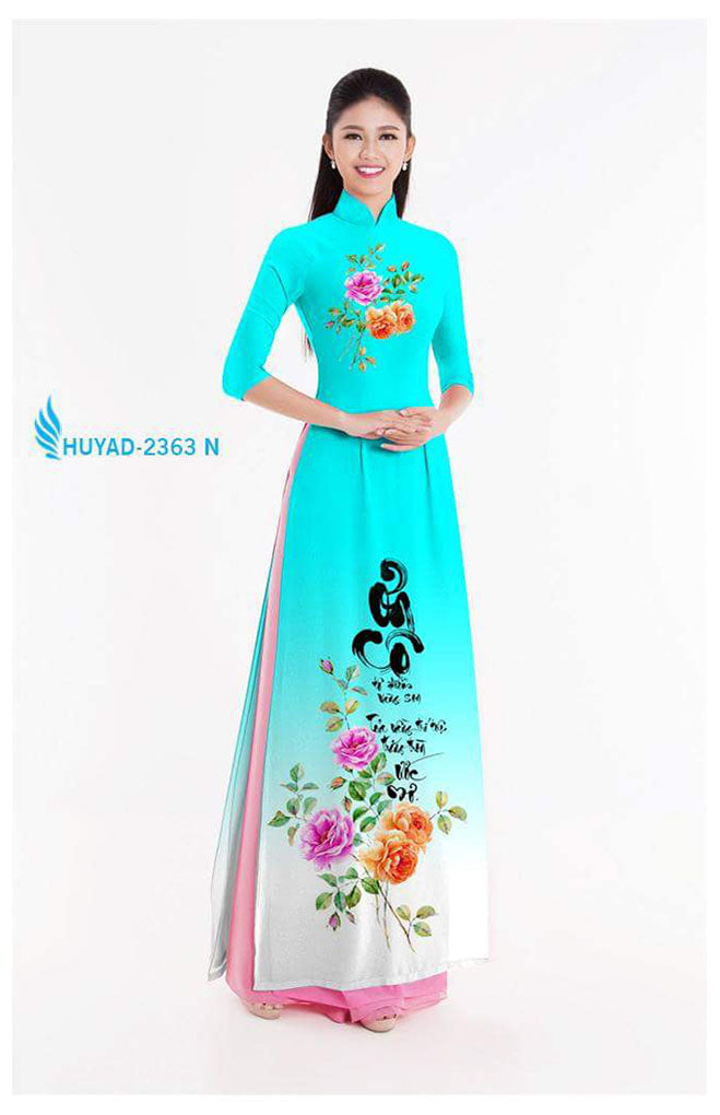 1 Set - Ao Dai - Traditional Vietnamese Long Dress Collections with Pants - Silk 3D - All Size - Hoa Cuc
