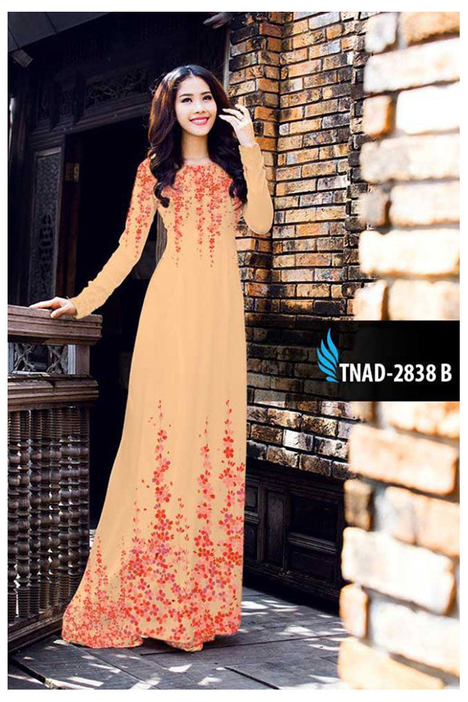 1 Set - Ao Dai - Traditional Vietnamese Long Dress Collections with Pants - Silk 3D - All Size - Hoa Cuc