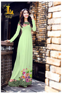 1 Set - Ao Dai - Traditional Vietnamese Long Dress Collections with Pants - Silk 3D - All Size - Hoa Cuc