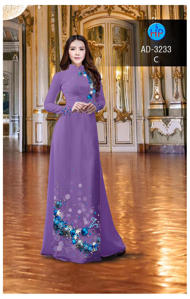 1 Set - Ao Dai - Traditional Vietnamese Long Dress Collections with Pants - Silk 3D - All Size - Hoa Cuc