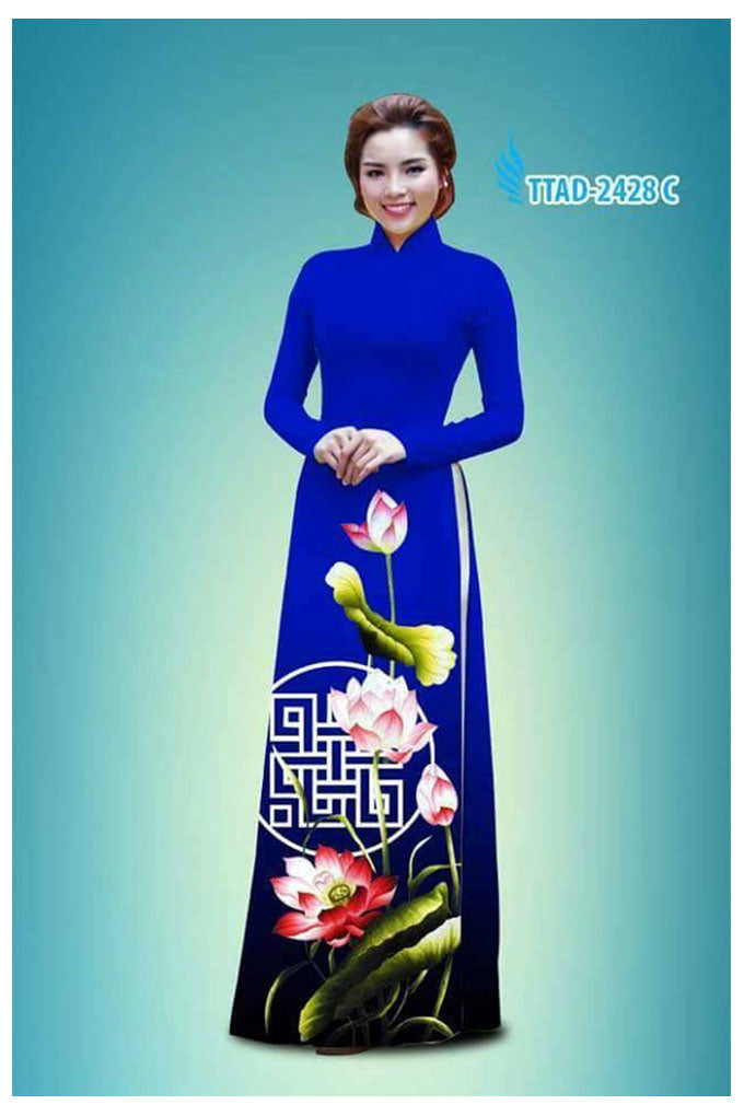 1 Set - Ao Dai - Traditional Vietnamese Long Dress Collections with Pants - Silk 3D - All Size - Hoa Cuc