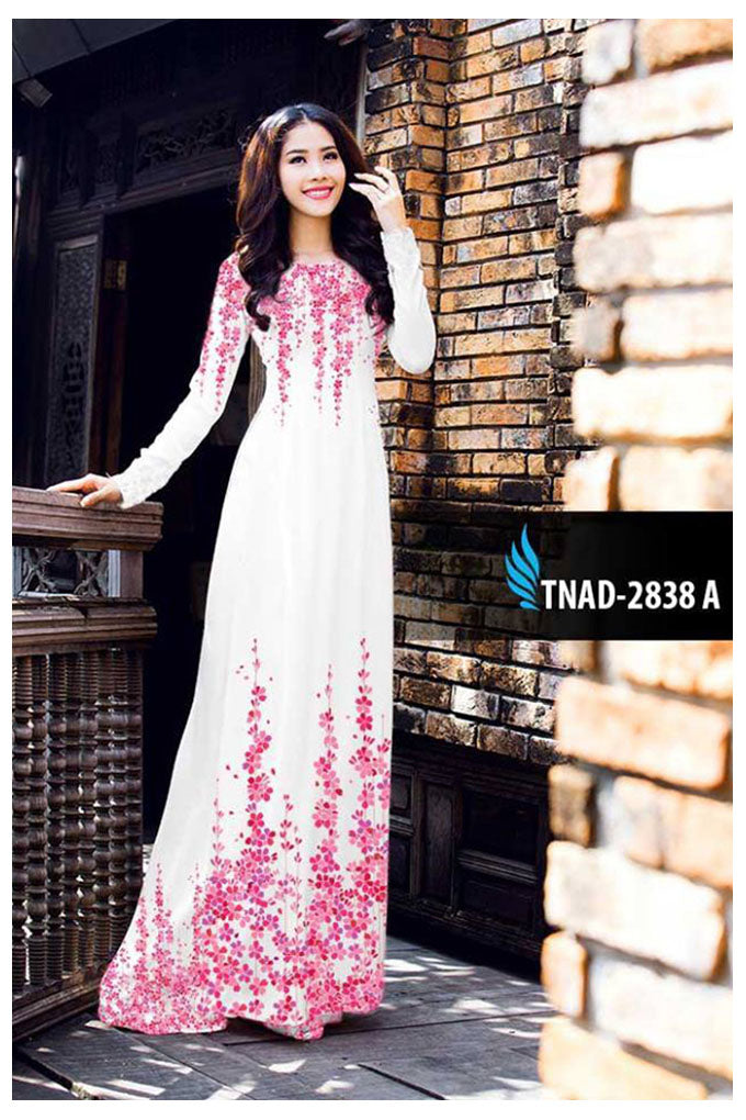 1 Set - Ao Dai - Traditional Vietnamese Long Dress Collections with Pants - Silk 3D - All Size - Hoa Cuc