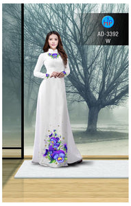 1 Set - Ao Dai - Traditional Vietnamese Long Dress Collections with Pants - Silk 3D - All Size - Hoa Cuc