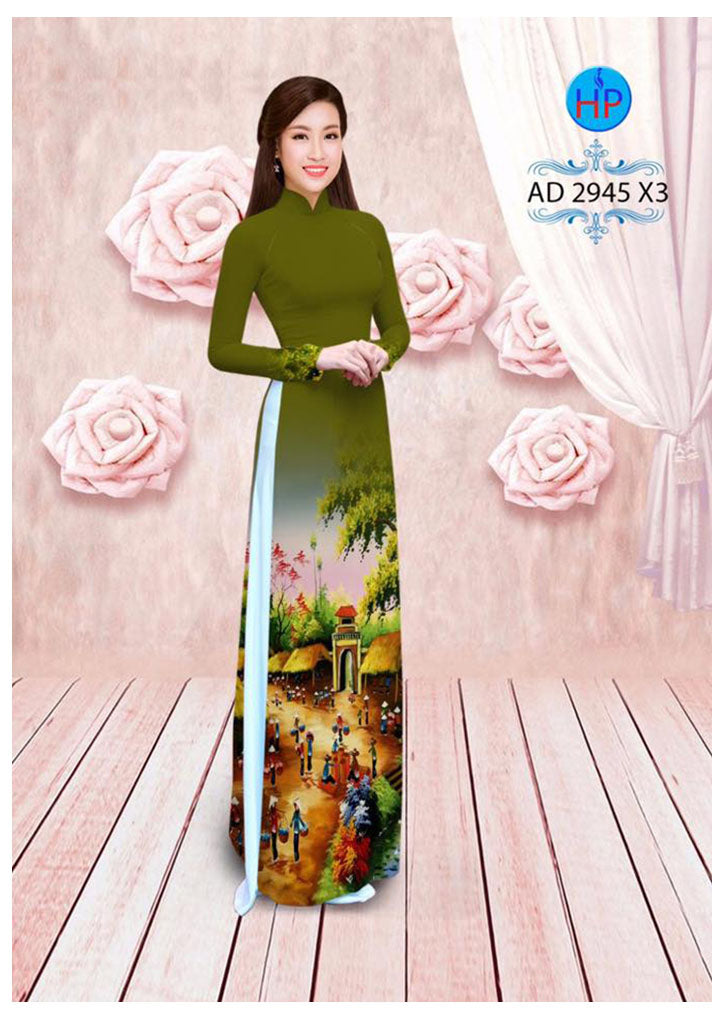 1 Set - Ao Dai - Traditional Vietnamese Long Dress Collections with Pants - Silk 3D - All Size - Hoa Cuc