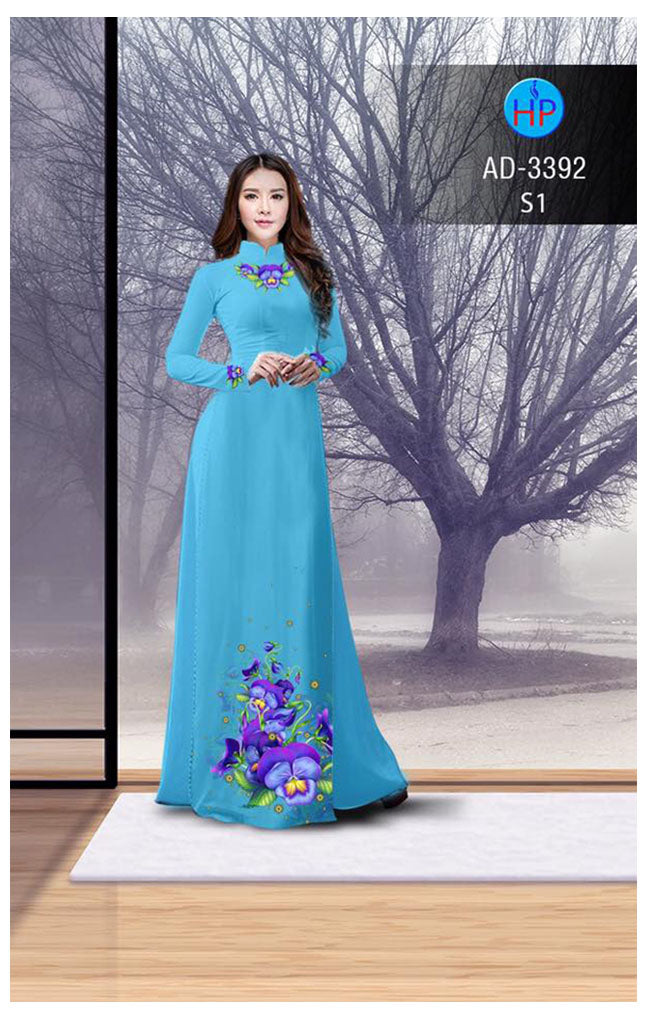 1 Set - Ao Dai - Traditional Vietnamese Long Dress Collections with Pants - Silk 3D - All Size - Hoa Cuc