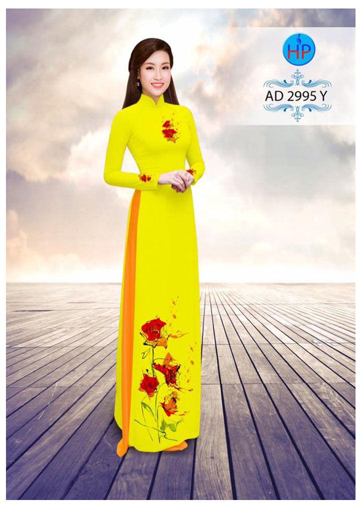 1 Set - Ao Dai - Traditional Vietnamese Long Dress Collections with Pants - Silk 3D - All Size - Hoa Cuc