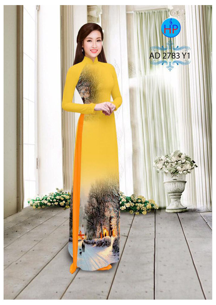 1 Set - Ao Dai - Traditional Vietnamese Long Dress Collections with Pants - Silk 3D - All Size - Hoa Cuc