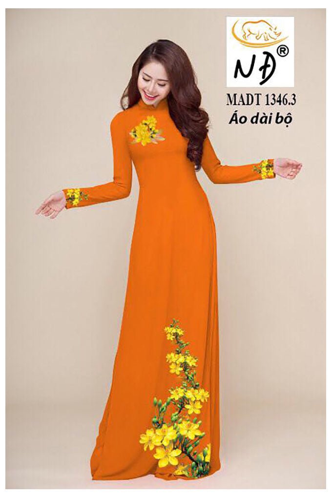 1 Set - Ao Dai - Traditional Vietnamese Long Dress Collections with Pants - Silk 3D - All Size - Hoa Cuc