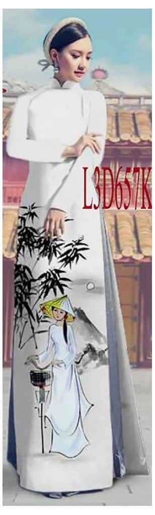 1 Set - Ao Dai - Traditional Vietnamese Long Dress Collections with Pants - Silk 3D - All Size - Hoa Cuc