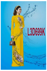 1 Set - Ao Dai - Traditional Vietnamese Long Dress Collections with Pants - Silk 3D - All Size - Hoa Cuc