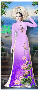 1 Set - Ao Dai - Traditional Vietnamese Long Dress Collections with Pants - Silk 3D - All Size - Hoa Cuc