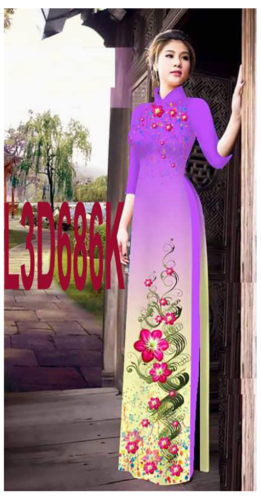 1 Set - Ao Dai - Traditional Vietnamese Long Dress Collections with Pants - Silk 3D - All Size - Hoa Cuc