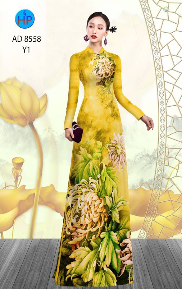 1 Set - Ao Dai - Traditional Vietnamese Long Dress Collections with Pants - Silk 3D - All Size - Hoa Cuc