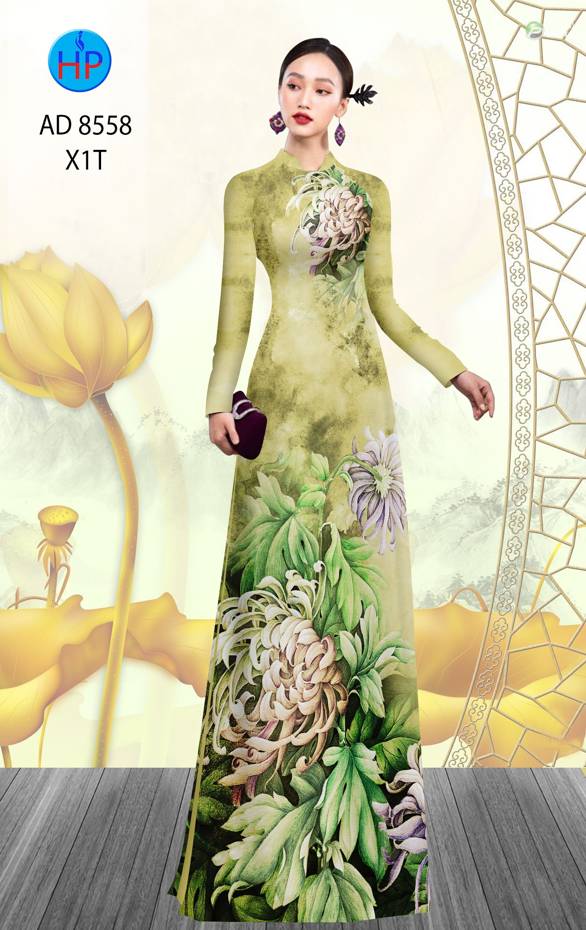 1 Set - Ao Dai - Traditional Vietnamese Long Dress Collections with Pants - Silk 3D - All Size - Hoa Cuc
