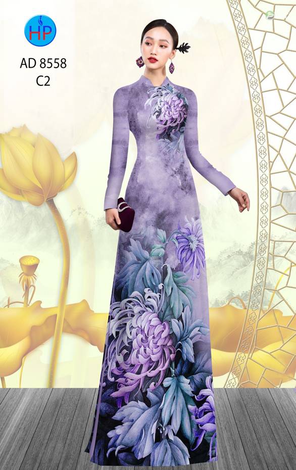 1 Set - Ao Dai - Traditional Vietnamese Long Dress Collections with Pants - Silk 3D - All Size - Hoa Cuc