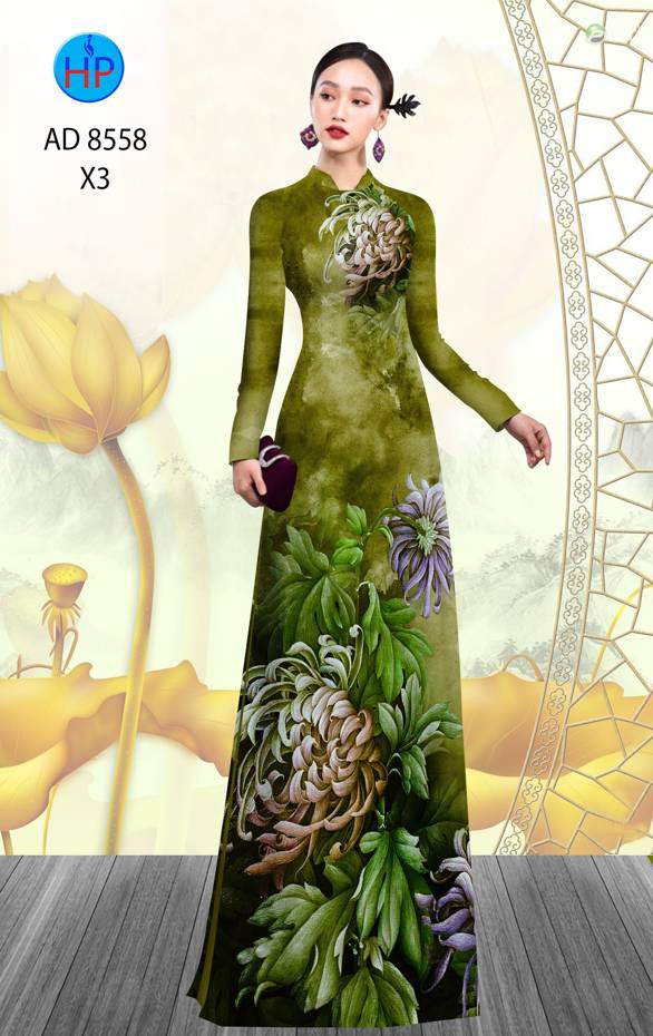 1 Set - Ao Dai - Traditional Vietnamese Long Dress Collections with Pants - Silk 3D - All Size - Hoa Cuc