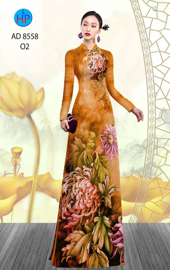 1 Set - Ao Dai - Traditional Vietnamese Long Dress Collections with Pants - Silk 3D - All Size - Hoa Cuc