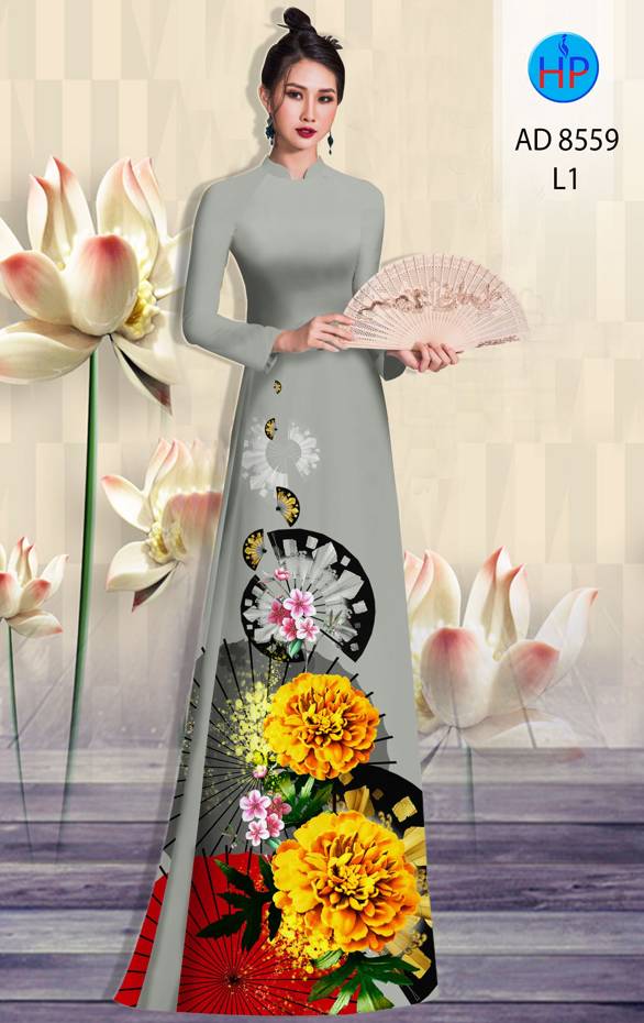 1 Set - Ao Dai - Traditional Vietnamese Long Dress Collections with Pants - Silk 3D - All Size - Hoa Cuc