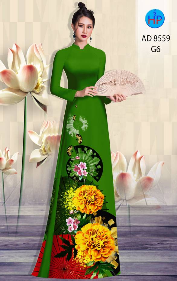 1 Set - Ao Dai - Traditional Vietnamese Long Dress Collections with Pants - Silk 3D - All Size - Hoa Cuc