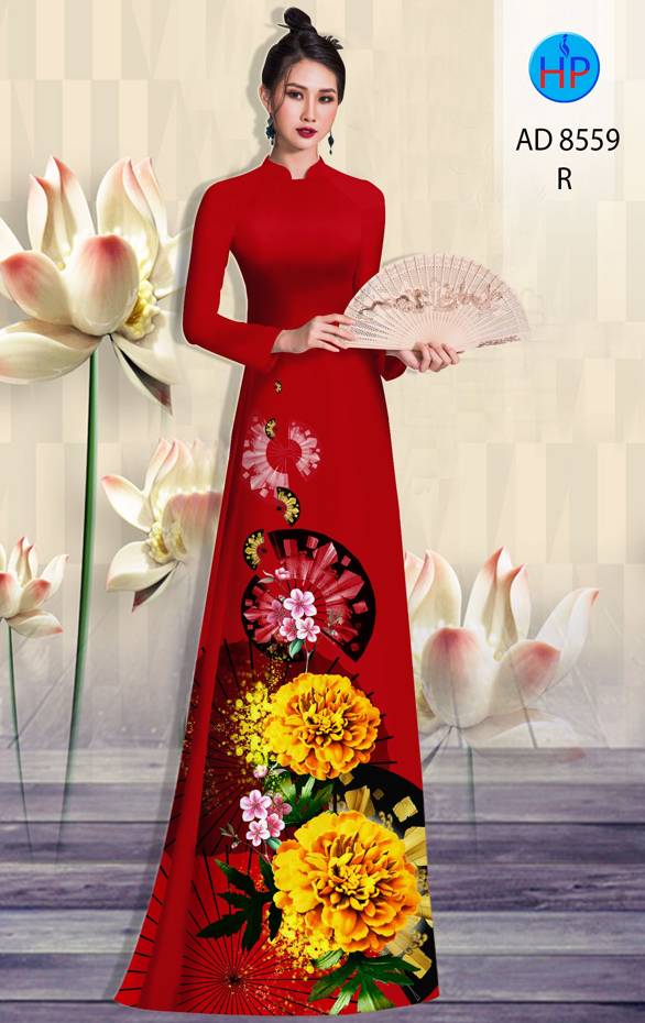 1 Set - Ao Dai - Traditional Vietnamese Long Dress Collections with Pants - Silk 3D - All Size - Hoa Cuc