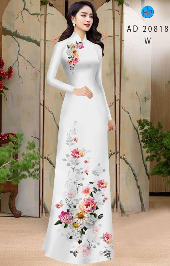 1 Set - Ao Dai - Traditional Vietnamese Long Dress Collections with Pants - Silk 3D - All Size - Hoa Cuc