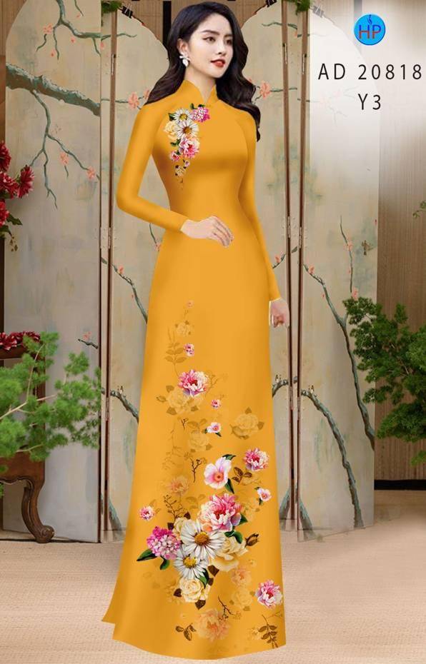 1 Set - Ao Dai - Traditional Vietnamese Long Dress Collections with Pants - Silk 3D - All Size - Hoa Cuc
