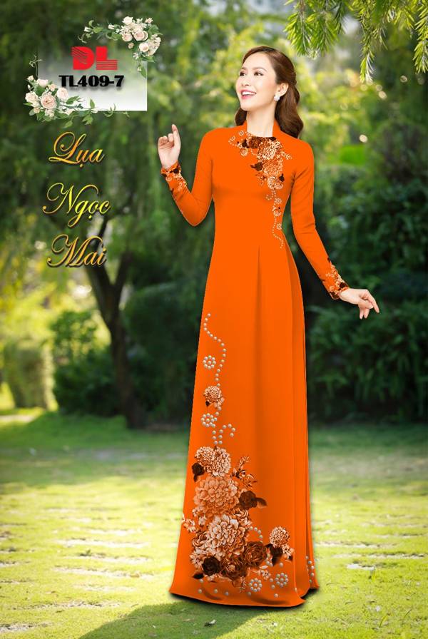 1 Set - Ao Dai - Traditional Vietnamese Long Dress Collections with Pants - Silk 3D - All Size - Hoa Cuc
