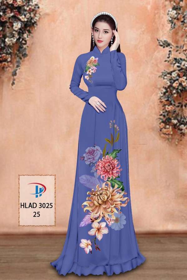 1 Set - Ao Dai - Traditional Vietnamese Long Dress Collections with Pants - Silk 3D - All Size - Hoa Cuc