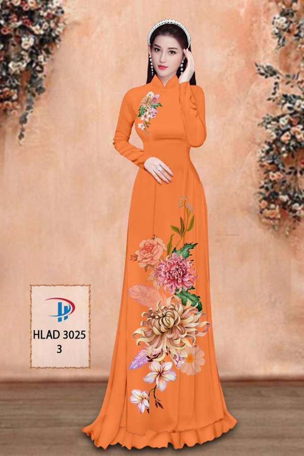 1 Set - Ao Dai - Traditional Vietnamese Long Dress Collections with Pants - Silk 3D - All Size - Hoa Cuc