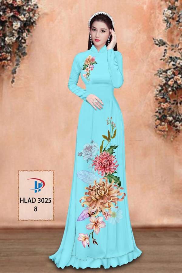 1 Set - Ao Dai - Traditional Vietnamese Long Dress Collections with Pants - Silk 3D - All Size - Hoa Cuc