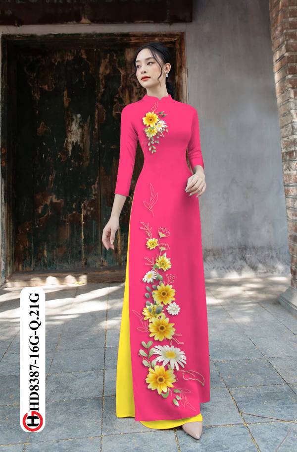 1 Set - Ao Dai - Traditional Vietnamese Long Dress Collections with Pants - Silk 3D - All Size - Hoa Cuc